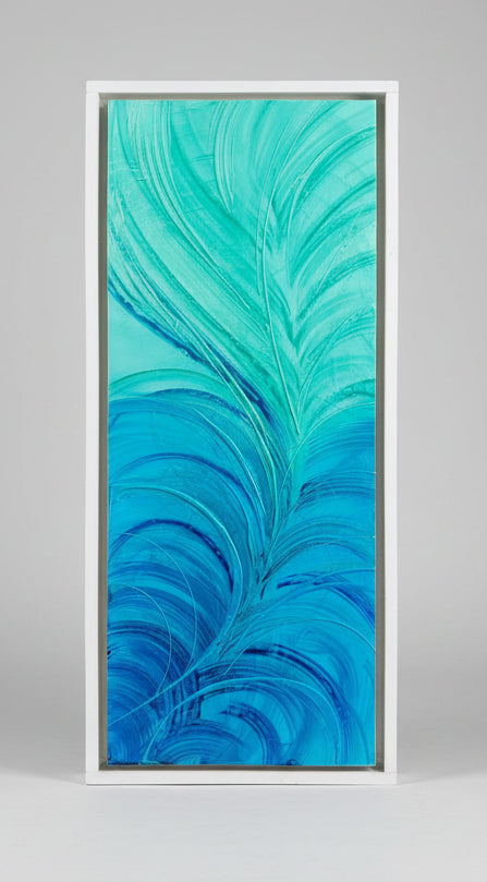 Abstract painting with blue and green colors on a textured surface