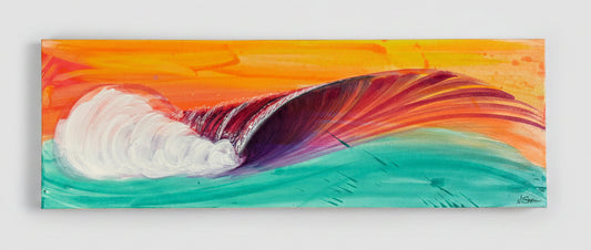Colorful abstract painting of a wave on a white background